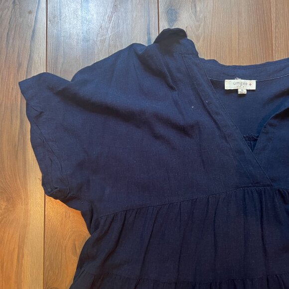 Frayed Hem Ombre Shirt Collar Linen Dress - Picture 2 of 2